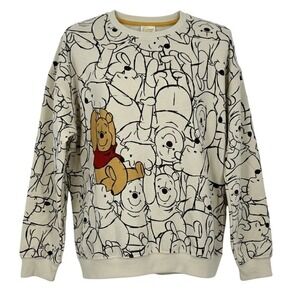 Disney Winnie the Pooh All Over Line Art Graphic Sweatshirt Cream Size S - CJ